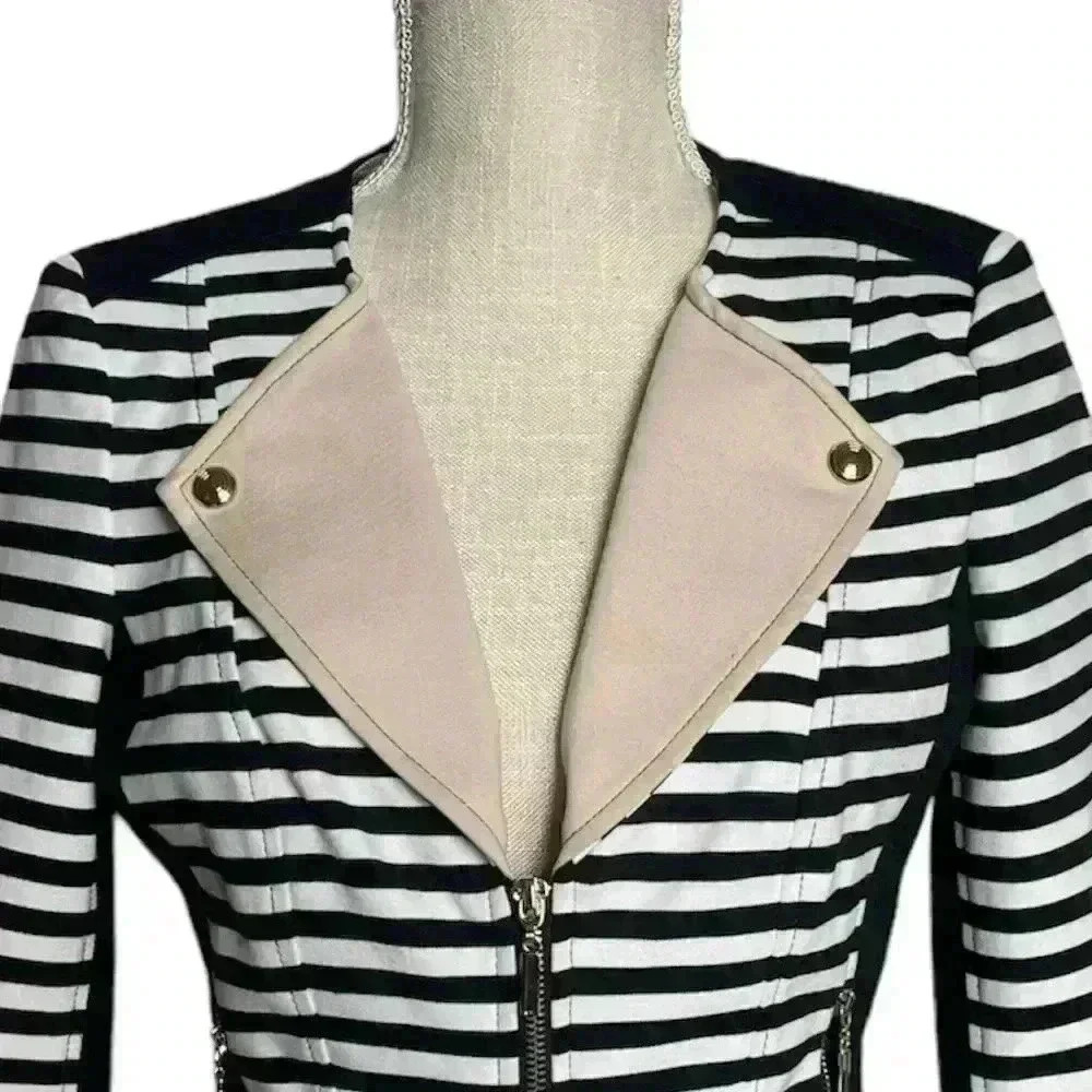 White House Black Market Women's Striped Zippered Blazer Jacket Size 4